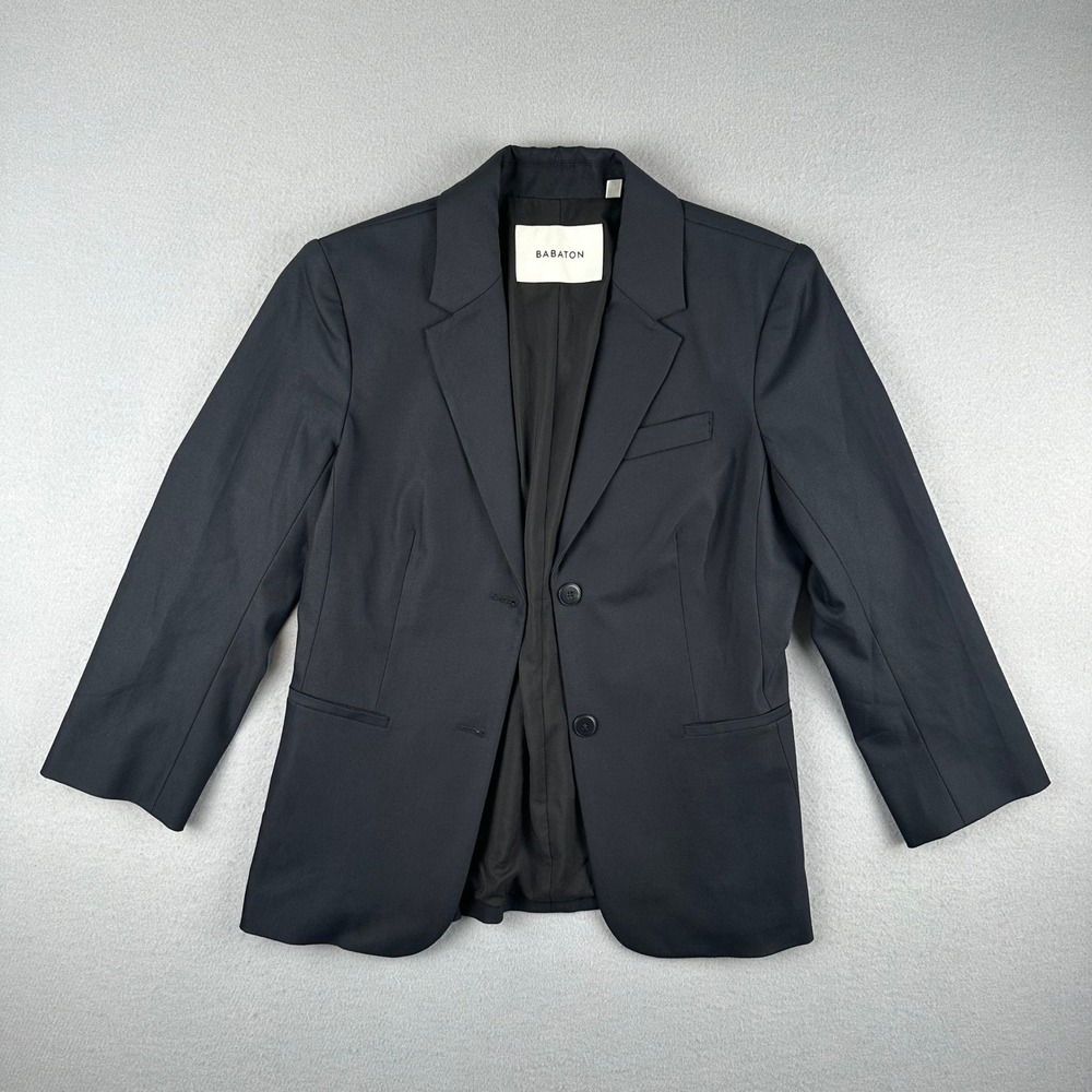 Babaton Blazer Womens 6 Navy Blue Two-Button Cotton Blend SAZ1-4237-17